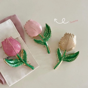 Elegant Tulip Metal Hair Claw Clip For Women Vintage Enamel Floral Hair Grip Large Non-slip Hair Accessories Pink White