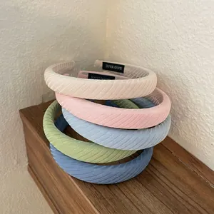 Korean INS Macaron Striped Padded Headband For Women Handmade Wide Brim Sponge Hair Hoop Fashion Hair Accessories Styling