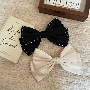 Elegant Satin Bow Hair Clip With Shimmering Rhinestones Faux Artificial Pearls French Vintage Spring Clip Hairpins For Women Accessory