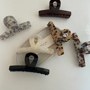 French Style Acetate Large Hair Claw Clip Leopard Marble Pattern Geometric Cross Hairgrip For Women Fashion Hair Accessories