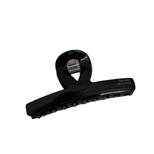 Glossy black acetate hair claw clip with gold Barrette La France lettering for women