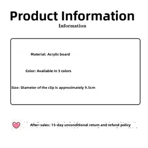 Detailed size specifications for 9.5cm acrylic hair claw showing material and 3 color options