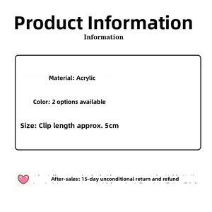 Detailed product specifications for acrylic hair clips in two colors, 5cm size