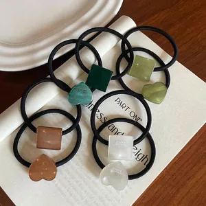 Élastiques à Cheveux Géométriques en Acrylique Cœur Carré Couleur Morandi Fait à la Main Élastique Accessoires de Coiffure