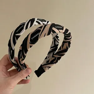 Korean INS Style Striped Leopard Print Cloth Headband For Women Wide Weave Letter Pattern Hair Band Trendy Hair Accessories