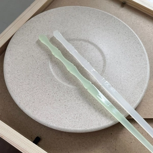 Bamboo style vintage hair sticks in pale green and translucent white resin material