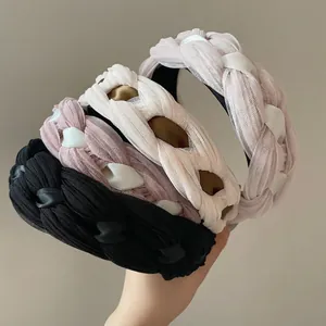 Serre-têtes en mousseline tressée noire, rose, beige et dorée pour une coiffure élégante