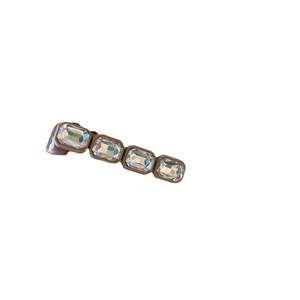 Elegant rectangular white crystal hair clip with dark brown matte frame for women