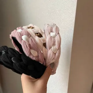 Serre-tête Vintage Français en Maille Tressée et Satin pour Femme Élégant Large Antidérapant Accessoire Cheveux