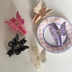 Pinces à cheveux papillon de luxe avec strass et finition acétate en cinq couleurs