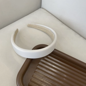 French style white satin thick headband with elegant smooth texture and khaki inner lining
