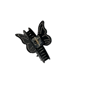 Pince à cheveux papillon noire élégante avec strass et mécanisme à ressort doré