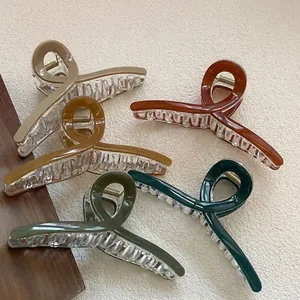 Large Glossy Cross Twist Hair Claw Clip Sweet Acrylic Shark Clip For Women Thick Hair Fixing Styling Hair Accessories