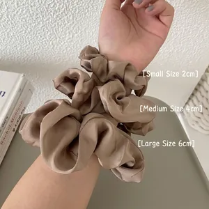 French Style Silky Satin Large Intestine Hair Scrunchies Minimalist Solid Color Pleated Elastic Hair Ties For Women