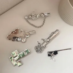 Y2K Silver Alloy Hair Clip For Women Rhinestone Chain Heart Butterfly Duckbill Clip Star Cloud Minimalist Cold Style Hair Accessory