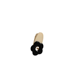 Cute Korean style cream flower hair clip with black floral design on white duckbill base
