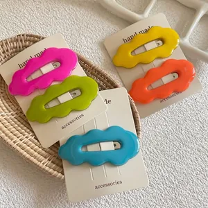 Cute Wave Shaped Acrylic Colorful BB Hair Clip Korean Sweet Candy Color Bangs Side Clip For Women Girls Hair Accessories