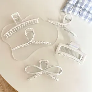 Iridescent mermaid pearl white hair claw clip set with geometric hollow designs