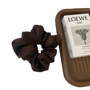 French style dark coffee silk satin oversized hair scrunchie with soft glossy texture