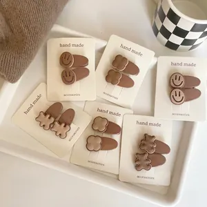 Korean Style Cute Bear Flower Acrylic Hair Clips For Women Girls Matte Milk Tea Brown Duckbill Side Clips Hair Accessories Set