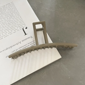 Matte khaki large shark hair claw clip in minimalist rectangular cutout design