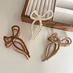 Elegant Bow Acetate Hair Claw Clip For Women Minimalist Large Hair Catch Clip High Sense Alloy Handmade Hair Accessories