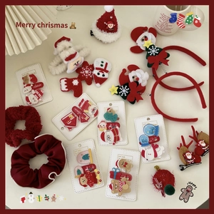 Handmade Christmas Hair Clip Set Santa Claus Reindeer Snowman Plush Hair Accessories For Women Girls Holiday Party Decoration