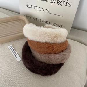 Women Sweet Plush Cloth Headband Wide Brim Winter Autumn Hair Hoop Thickened Faux Rabbit Fur High Top Headband Hair Accessories