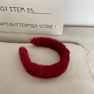 Deep red faux rabbit fur headband with thick plush texture for winter accessory styling