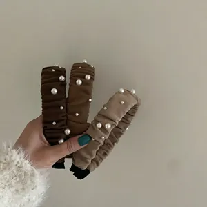 Cerchietto Per Capelli In Velluto Plissettato Con Künstliche Perle Stile Coreano Retro Dolce Fascia Per Capelli Accessorio Per Donna
