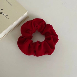 French vintage red velvet scrunchie for women with elegant glossy pleated design