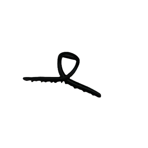 Minimalistische mattschwarze Haarklammer mit geometrischem Design auf weißem Hintergrund