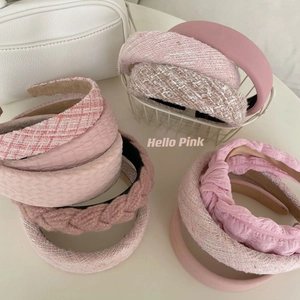 Serre-Tête Large Style Coréen INS Série Rose Rayé Carreaux en Tissu Tweed pour Femmes Accessoires Cheveux Mode
