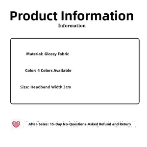Detail view showing glossy fabric material and 3cm width specifications for headbands