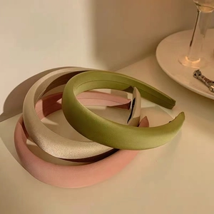 Three-piece satin padded headbands set in moss green champagne gold and rose pink colors
