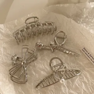 Silver Alloy Metal Hair Claw Clip For Women Minimalist Large Geometric Hair Clamp Non Slip Elegant Hair Accessories