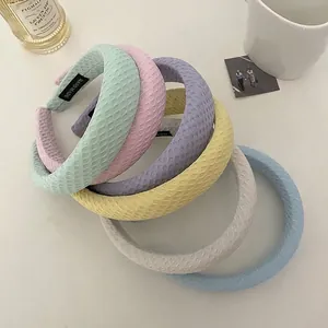 Sweet Waffle Texture Sponge Padded Headband For Women Solid Color Thickened Handmade Fabric Hair Band Daily Hair Accessories
