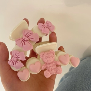 Haarklammer-Set mit rosa Bär und Schleife in cremeweißem mattem Harz für Damen