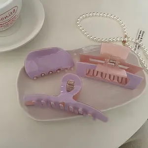 Korean INS Style Purple Acetate Hair Claw Geometric Shark Clip For Women Fashion Color Block Acrylic Hair Accessories