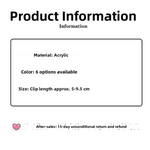 Carte d'information montrant les détails du matériau acrylique et les dimensions des pinces