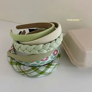 Diadema Engrosada de Esponja Verde Estilo Coreano INS Para Mujer Diadema de Tela Trenzada Vintage Accesorios Para el Cabello