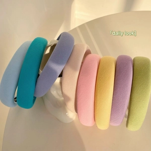 French Style Sweet Twill Striped Sponge Thickened Headband For Women Macaron Color Macaron Fashion Hair Accessories For Girls