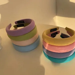 French style colorful macaron twill sponge padded headbands for women hair accessories
