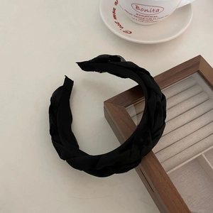 French mesh flower braided black headband for women with a twisted texture