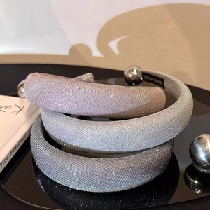 Damen Glitzernd Gepolstertes Schwamm Stirnband Hoher Kopf Glitter Pailletten Breites Haarband Elegantes Handgefertigtes Haar Accessoires