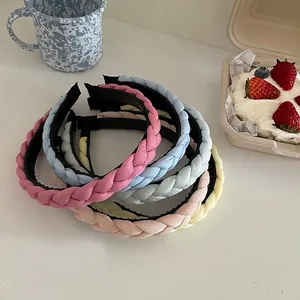 Macaron Shiny Braided Twist Hairband For Women Korean Style Anti Slip Wide Headband Fashion Fabric Satin Hair Accessories