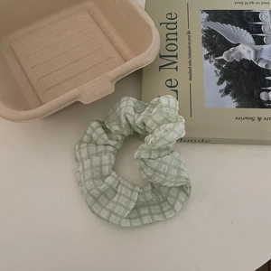 Chouchou à carreaux vert menthe de style français pour queues de cheval et chignons