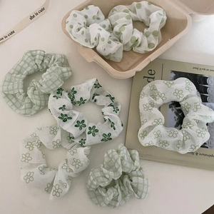 Chouchou en Tissu à Pois Verts de Style Français pour Femmes Doux Élastique à Cheveux Style Coréen Accessoire de Coiffure Mode
