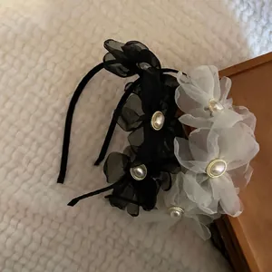 Serre-tête Élégant Français avec Fleurs en Maille et Künstliche Perles Artificielles Doux Accessoires Cheveux Mariage Fête Femme