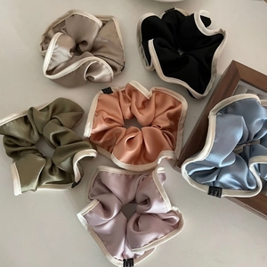 French Style Satin Scrunchie With Contrast Trim Elegant Large Hair Tie For Women Girls Hair Accessories